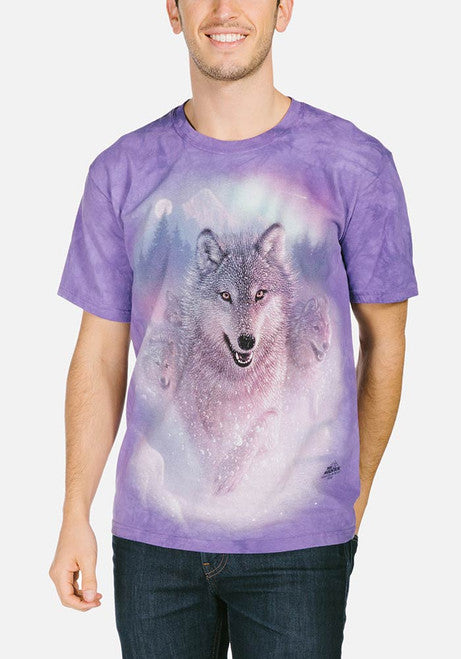 The Mountain-Northern Lights Classic Cotton T-Shirt-Adult- Purple