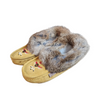 Women's Indian Tan Rabbit Fur Beaded Moccasins - Style 648