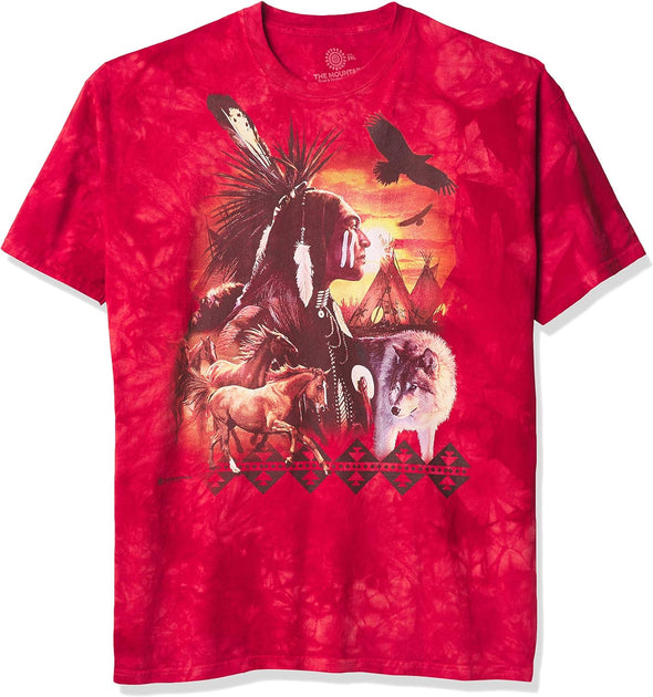 The Mountain- Indian Collage T-Shirt-Adult-Red