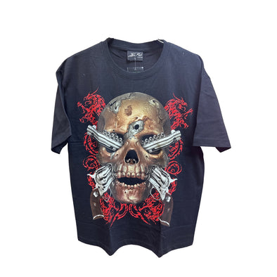 Jay's Rock Skull Head 3D Double Gun Adult T-Shirt - Black
