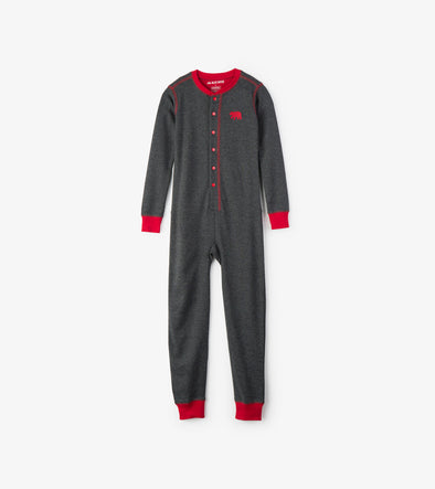 KIDS Little Blue House by Hatley Charcoal Bear Naked Union Suit - Kids - Grey