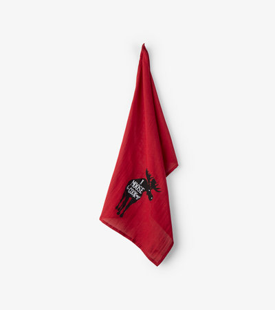 Tea Towel - Moose on red