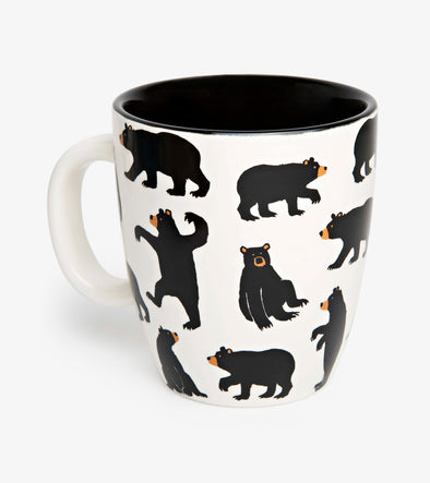 Bears on Cream Curved Ceramic Mug - White and Black